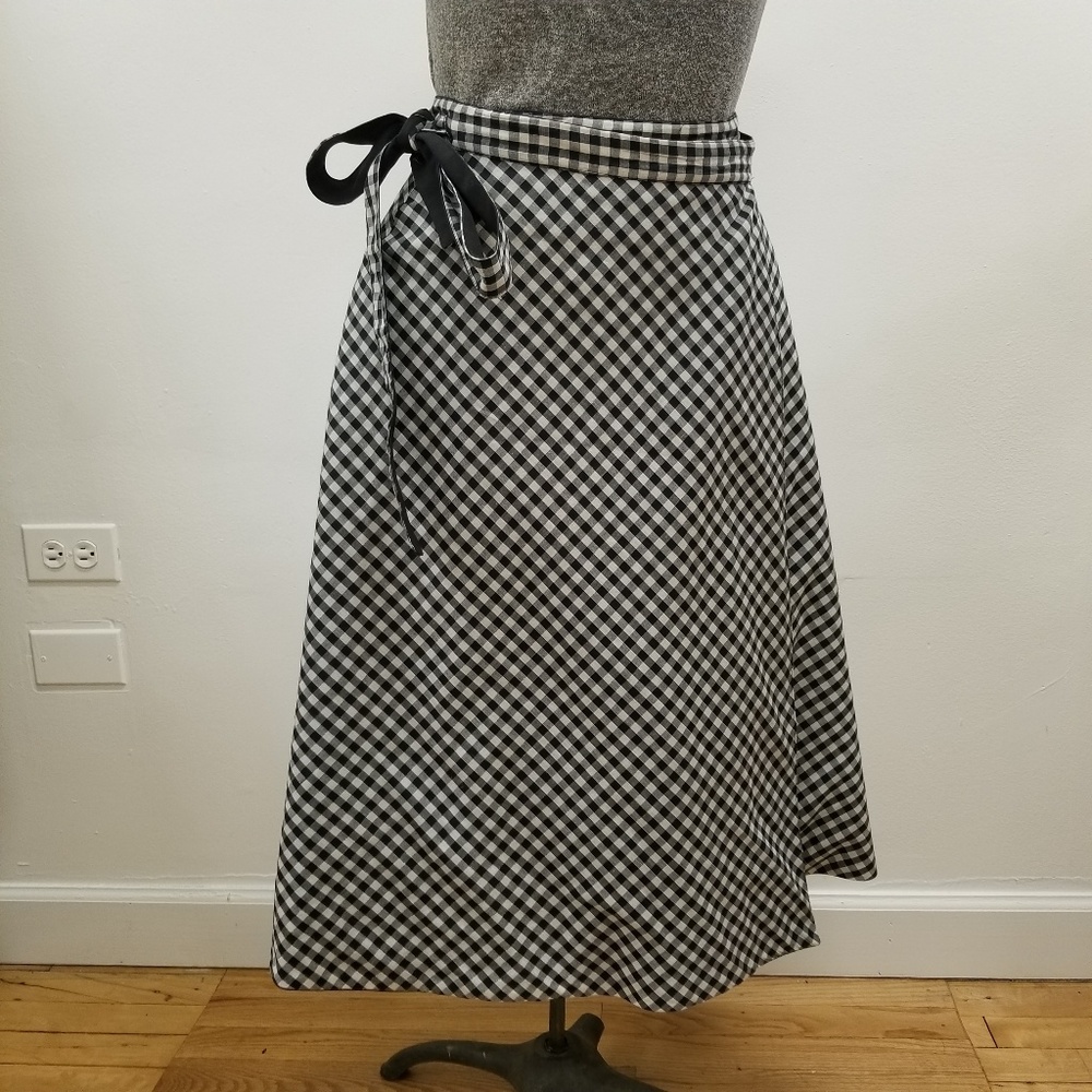 Vintage Gingham Plaid Wrap Skirt Black And White Summer Skirt Reversible